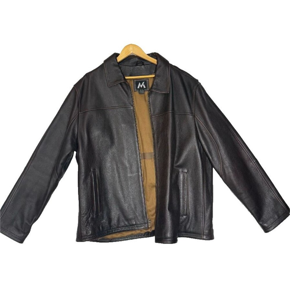 Wilsons Leather M Julian Mens Leather Jacket Black Brown 2XL Tan Lined